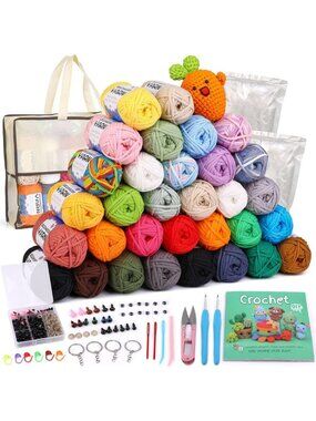 32 Pcs Easy Beginner Yarn Set for Crocheting - Perfect for Crafting Projects!